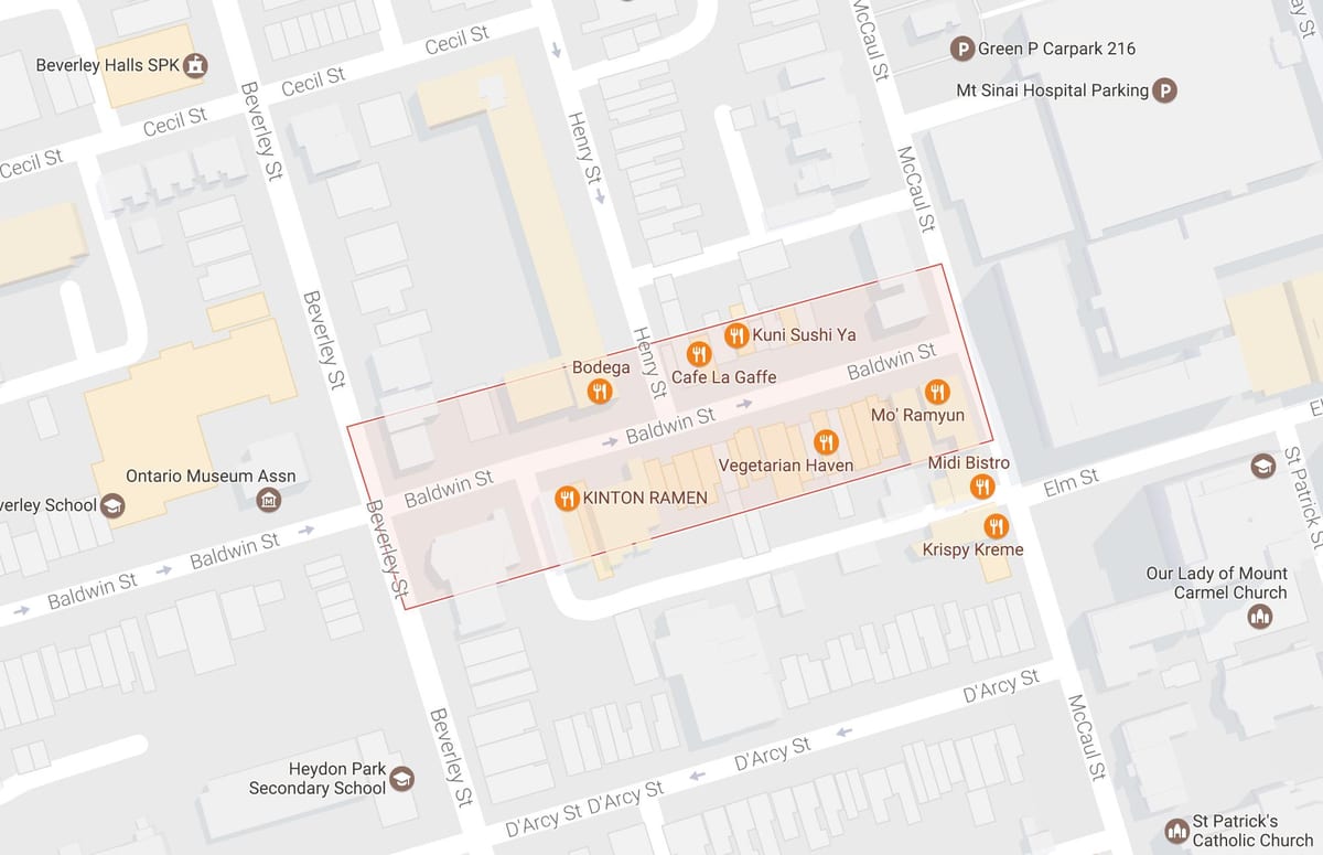 Mapa Baldwin Obce okolí Toronto