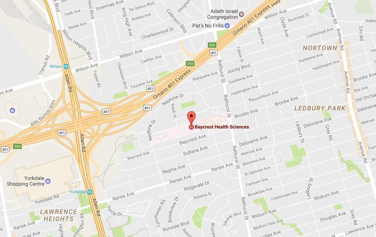 Mapa Baycrest zdravotníckych Vied Toronto