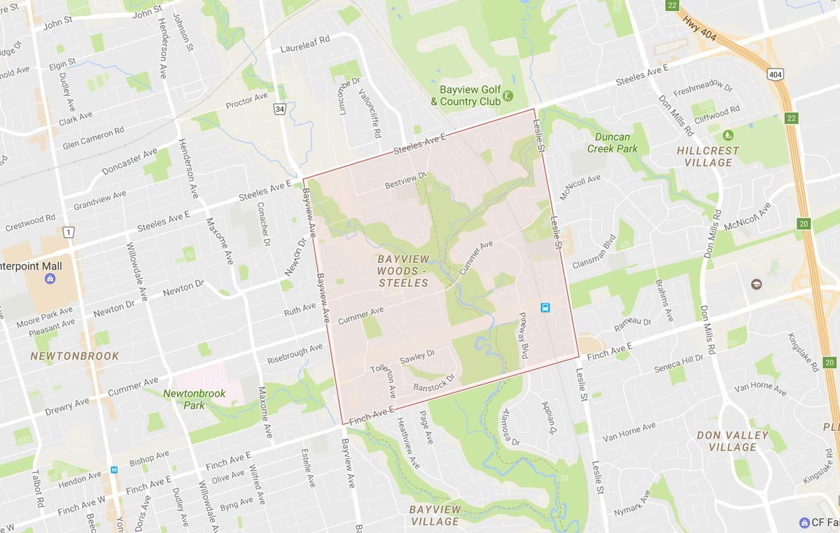 Mapa Bayview Lese – Steeles okolí Toronto