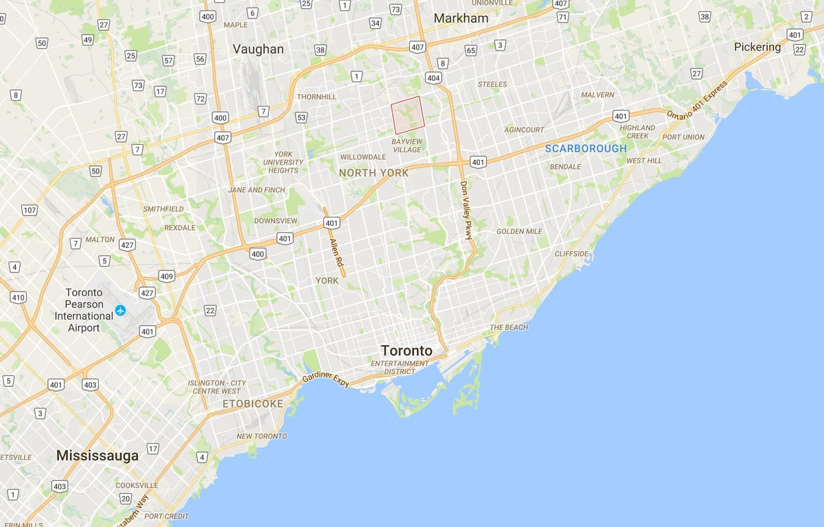 Mapa Bayview Lese – Steeles okres Toronto
