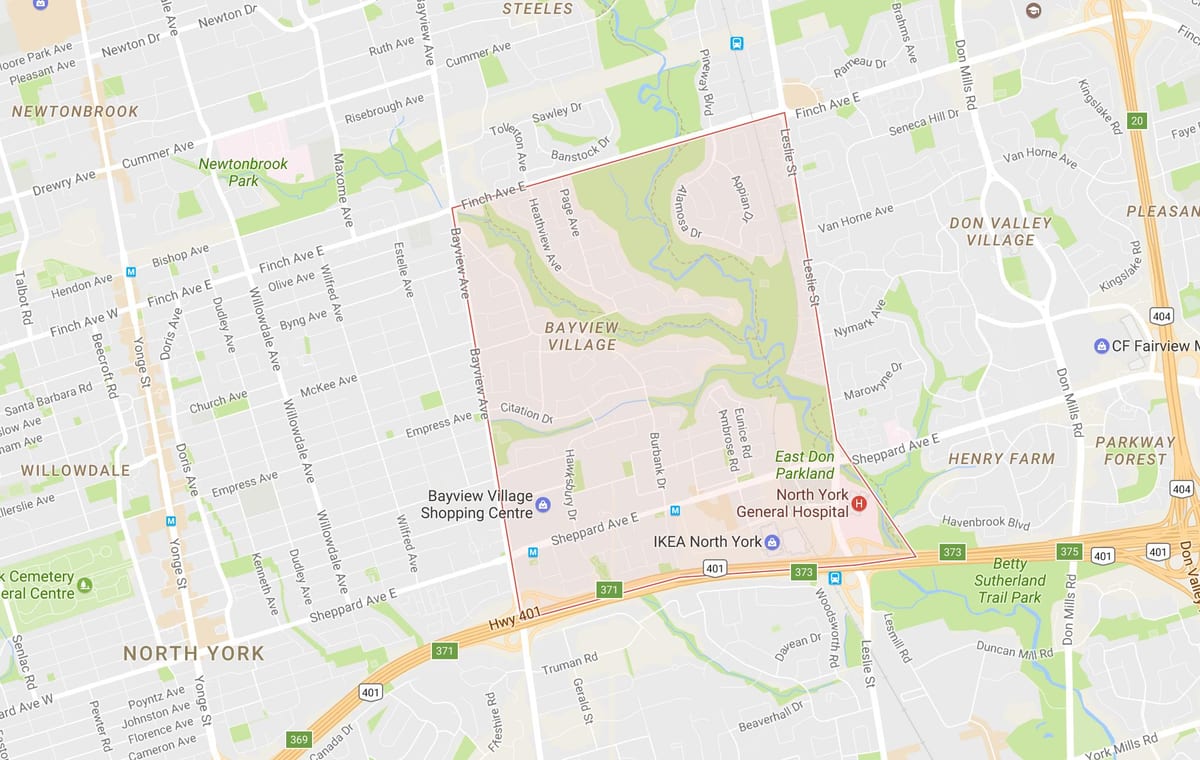 Mapa Bayview Village okolí Toronto