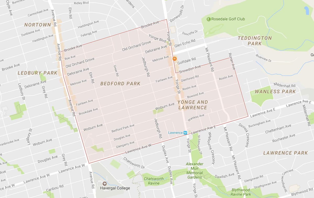 Mapa Bedford Park okolí Toronto