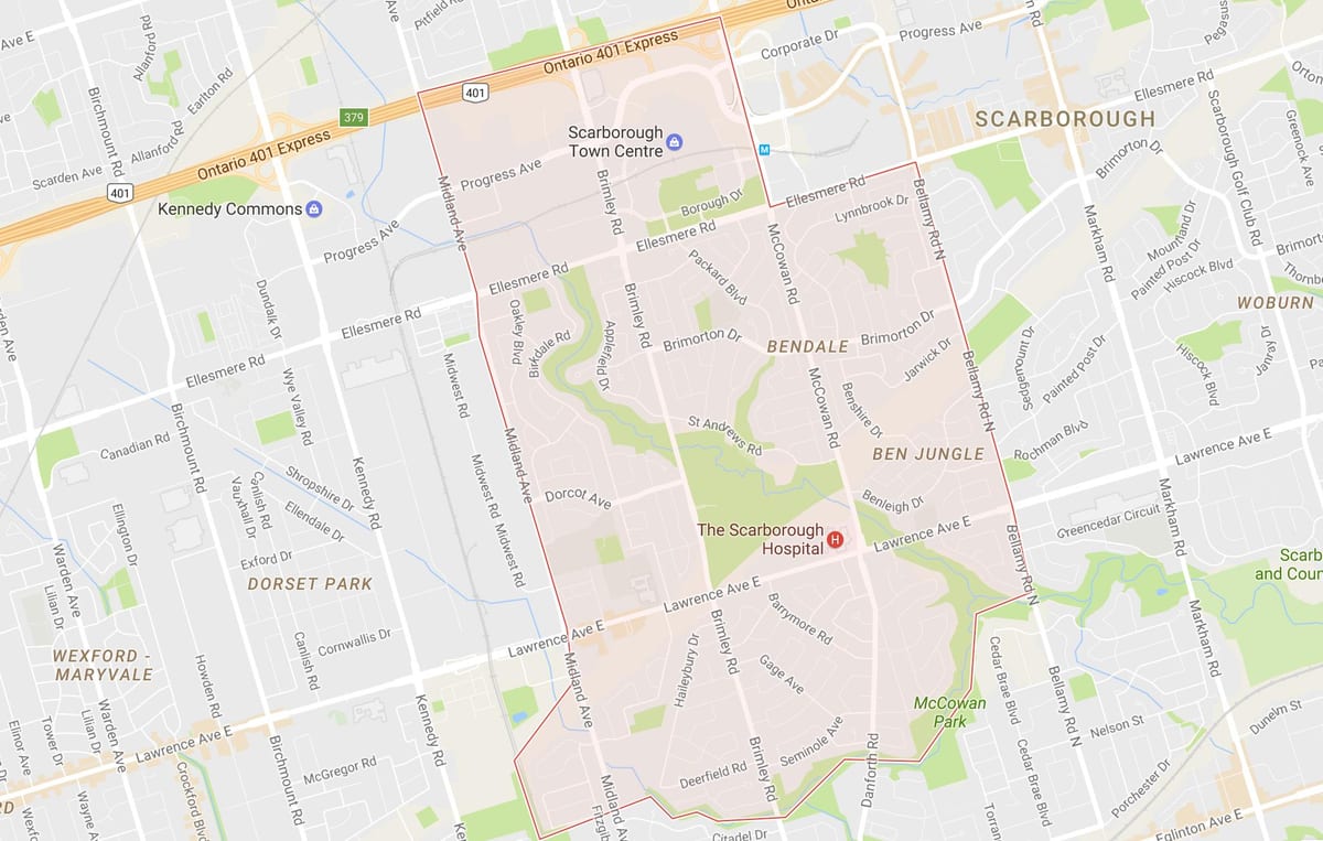 Mapa Bendale okolí Toronto
