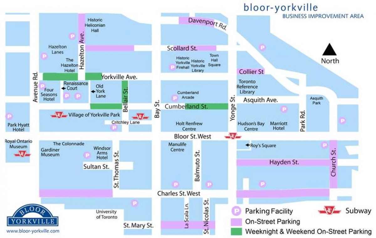 Mapa Bloor Yorkville parkovanie
