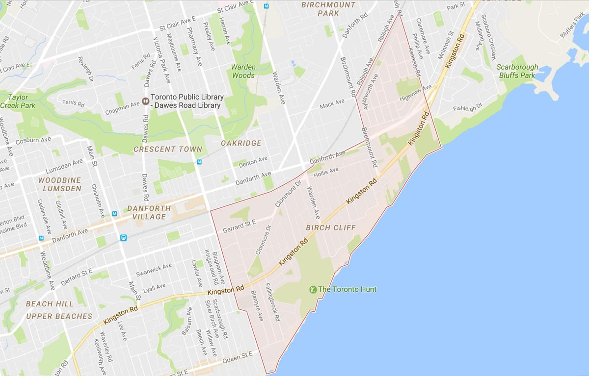 Mapa Breza Útesu okolí Toronto