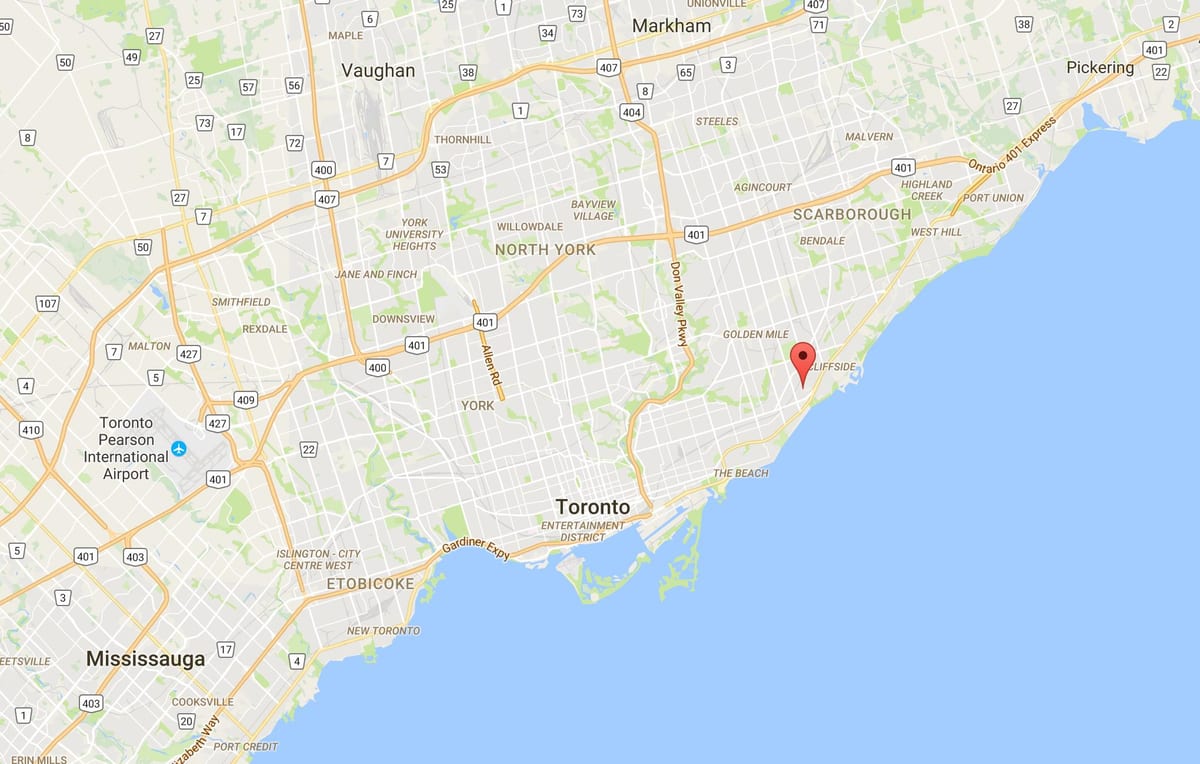 Mapa Breza Útesu Výšky okres Toronto