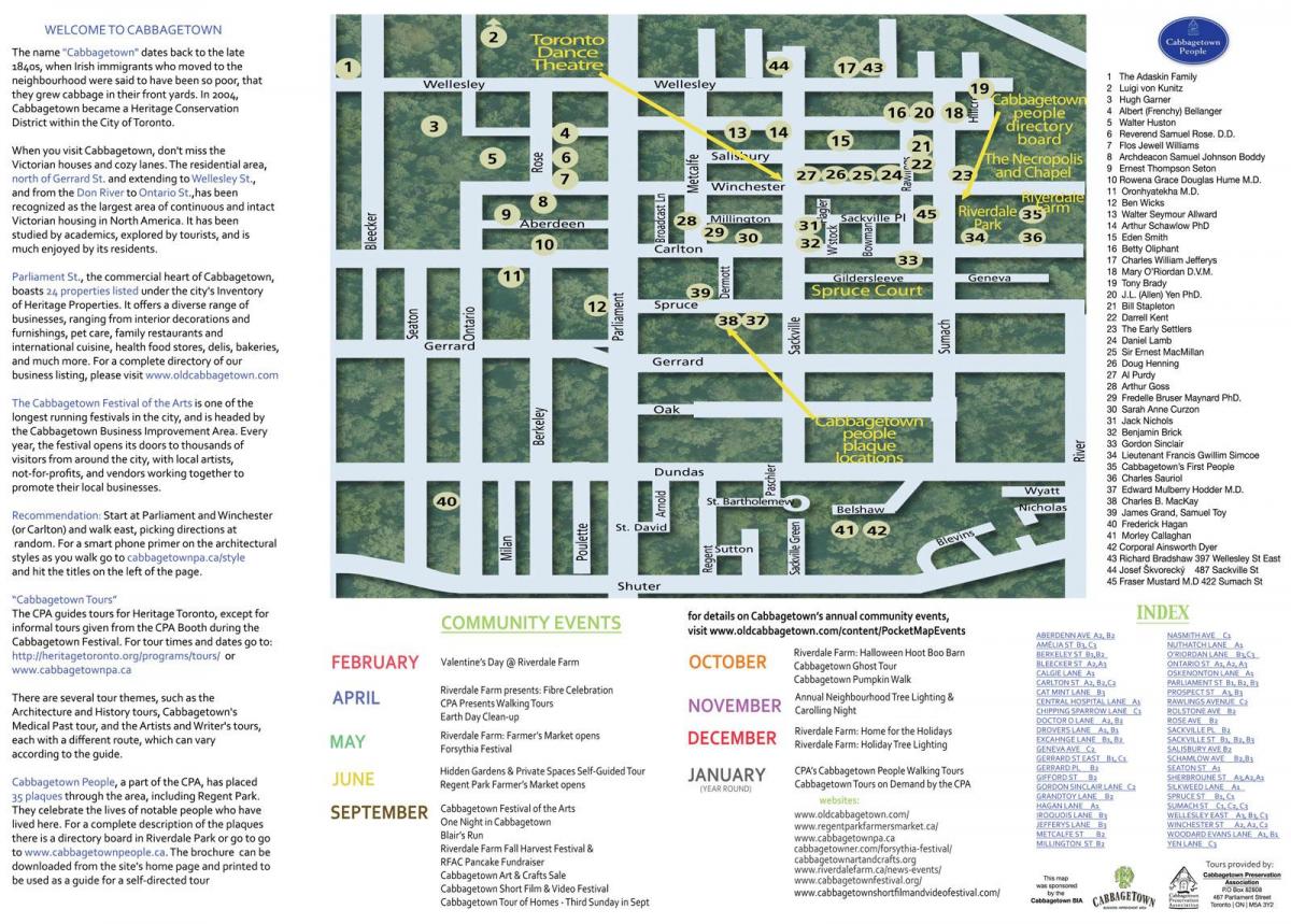 Mapa Cabbagetown udalosti Toronto