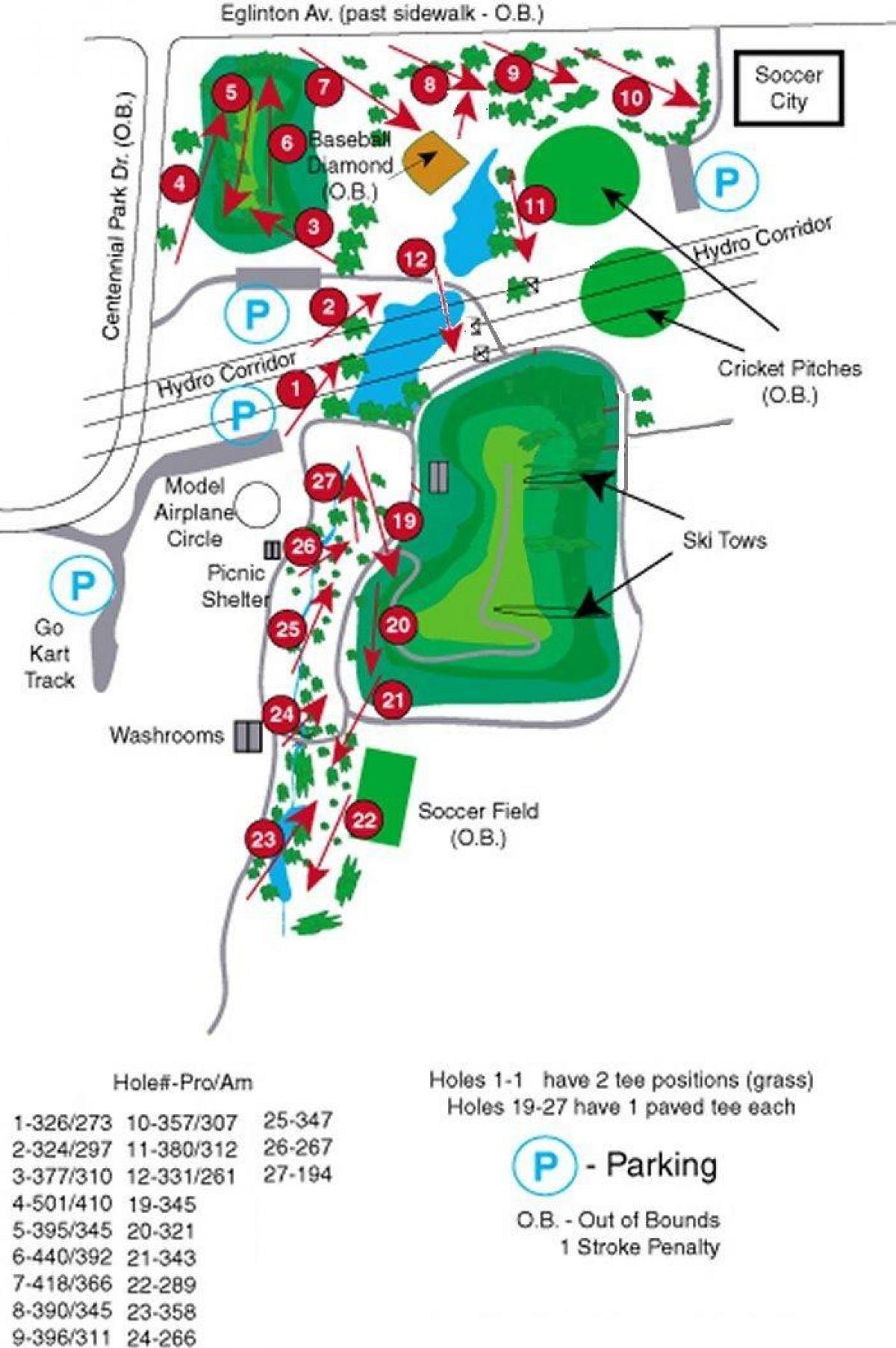 Mapa Centennial Park, golfové ihriská Toronto