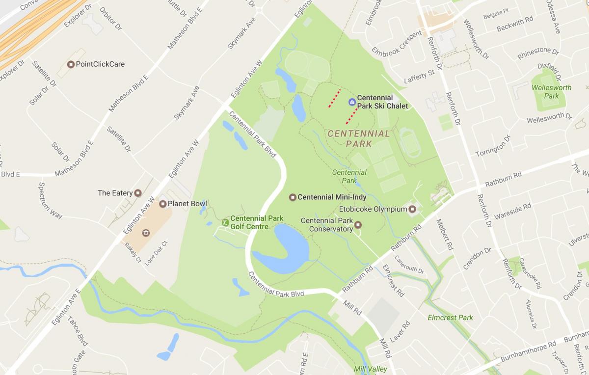 Mapa Centennial Park okolí Toronto