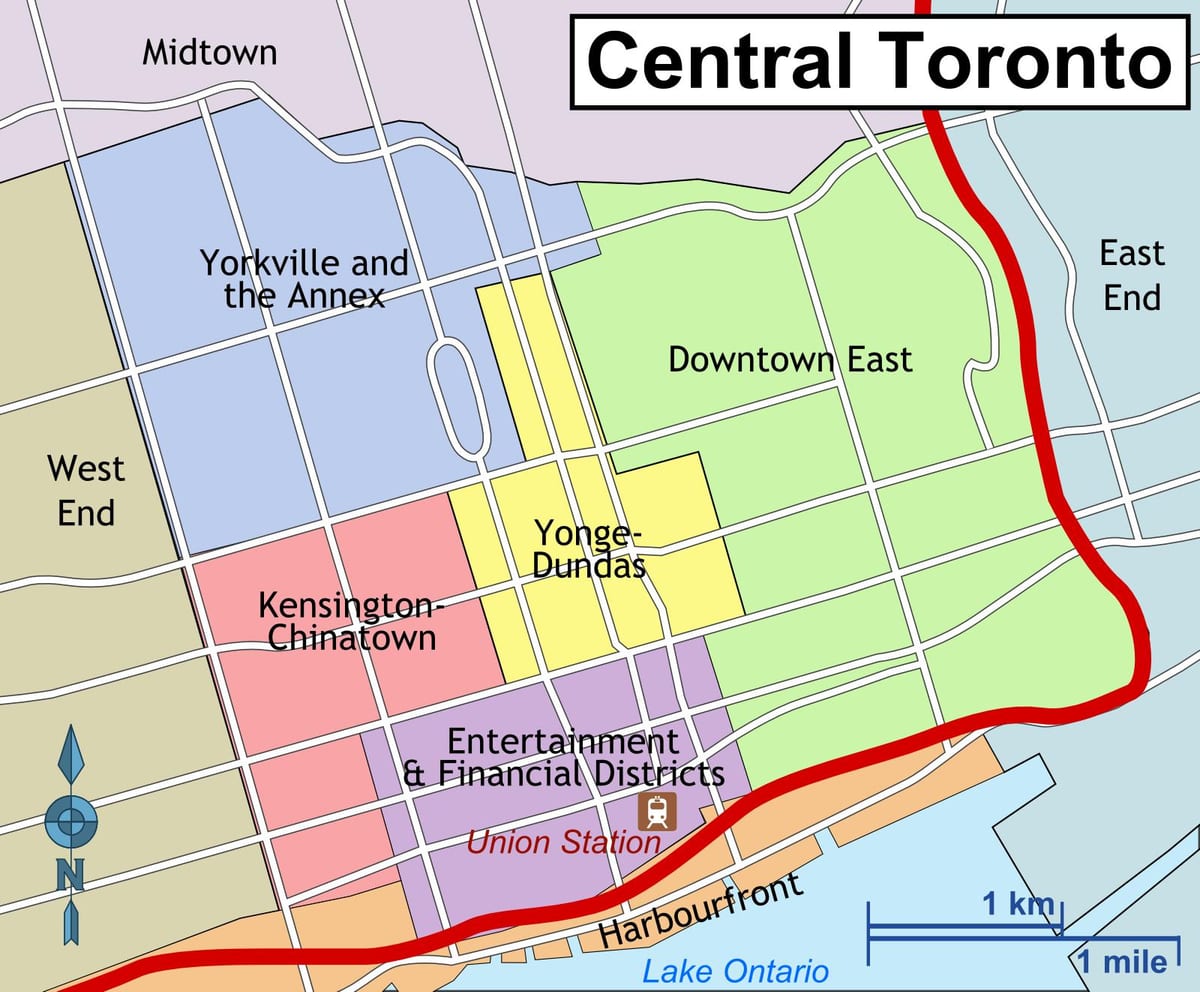 Mapa Strednej Toronto