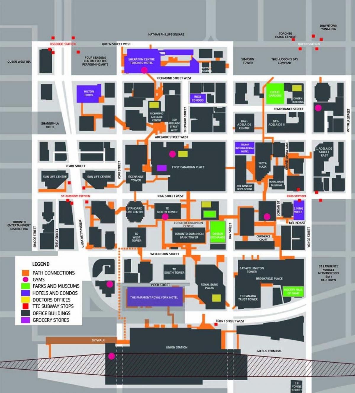Mapa Cesty Centre mesta Toronto je Chodník pre Chodcov