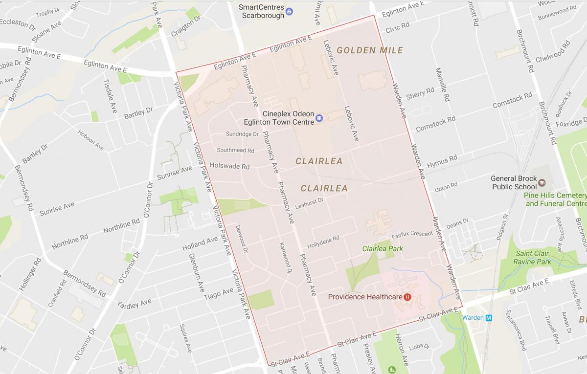 Mapa Clairlea okolí Toronto
