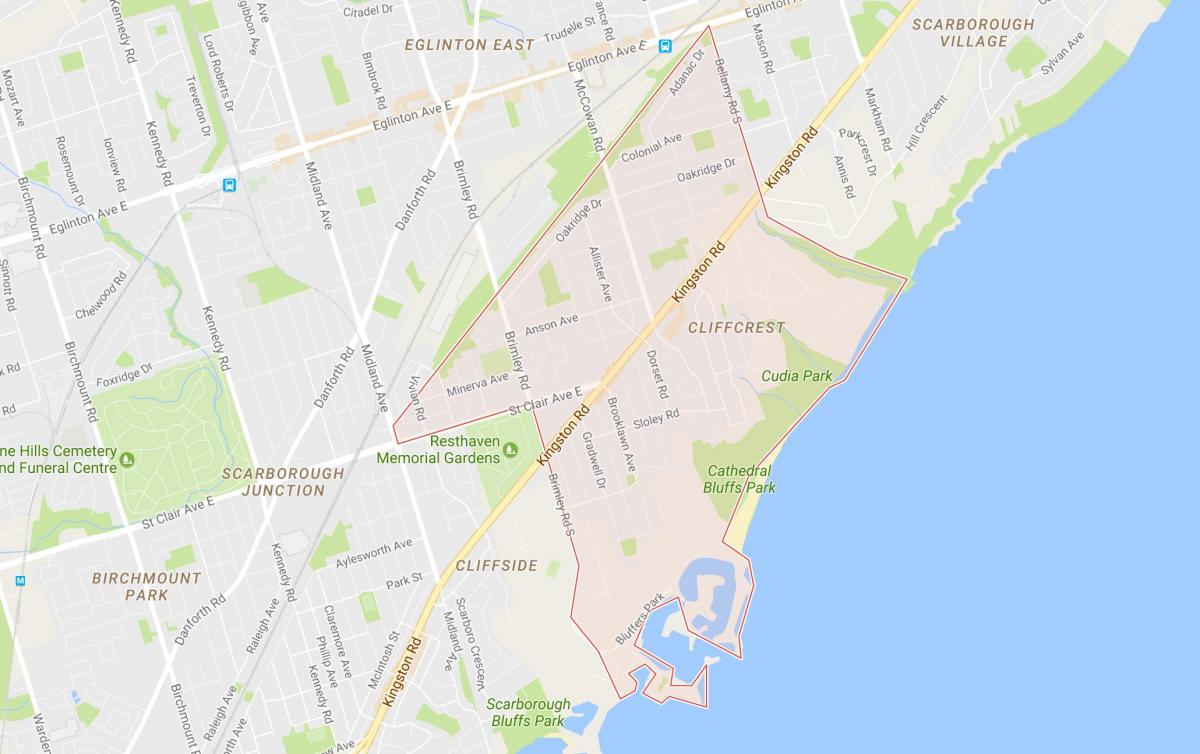 Mapa Cliffcrest okolí Toronto