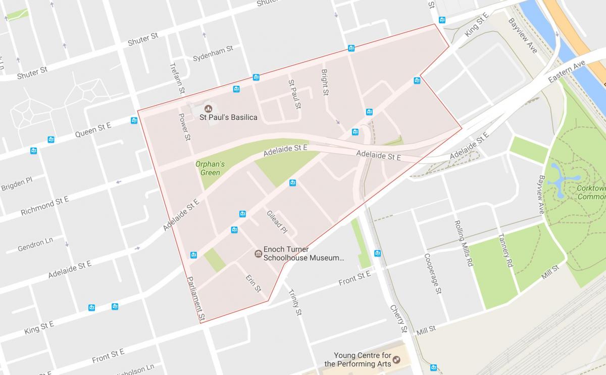 Mapa Corktown okolí Toronto