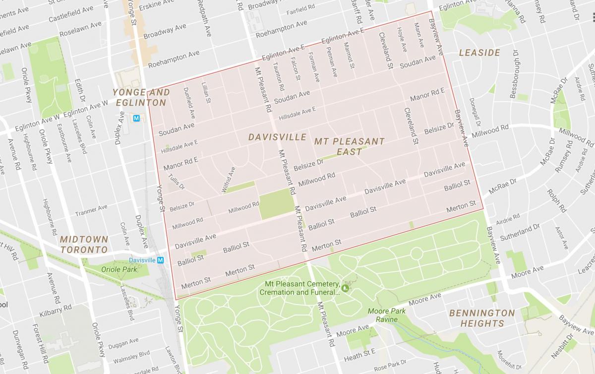 Mapa Davisville Obce okolí Toronto