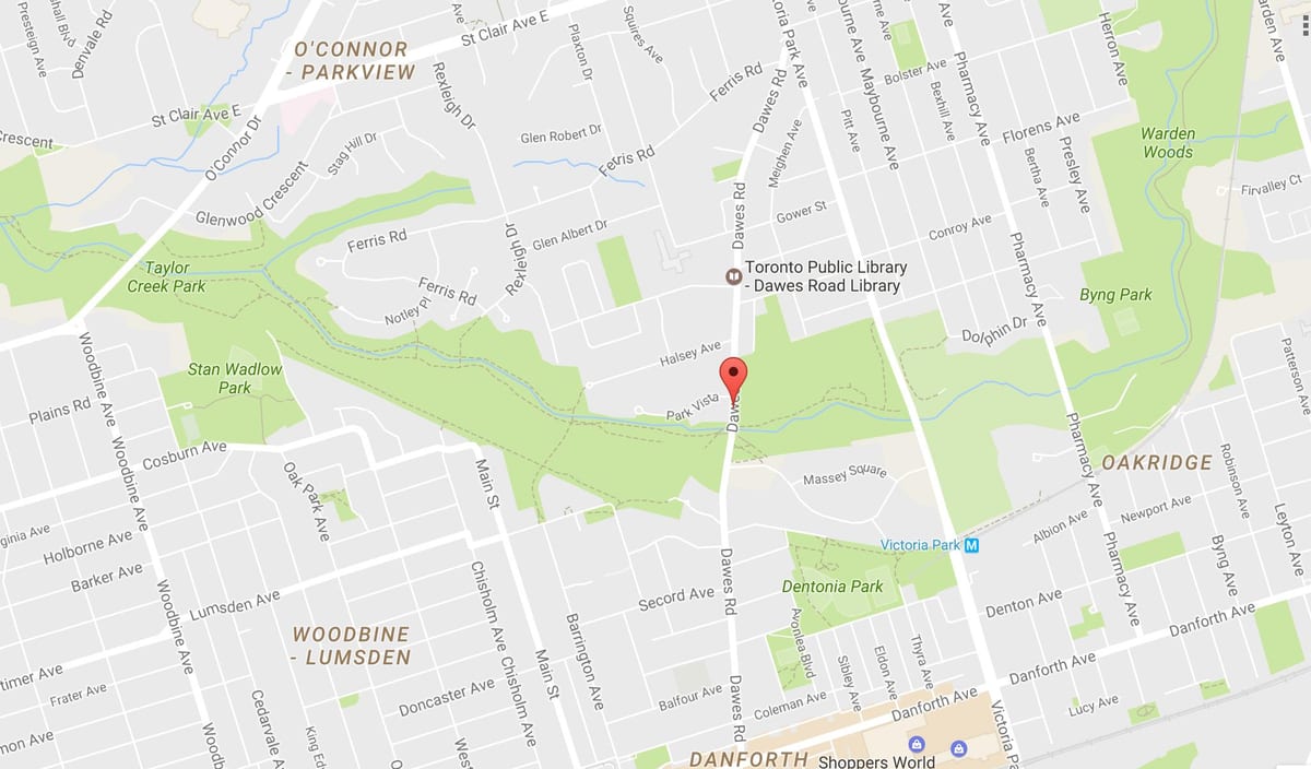 Mapa Dawes cestnej Toronto