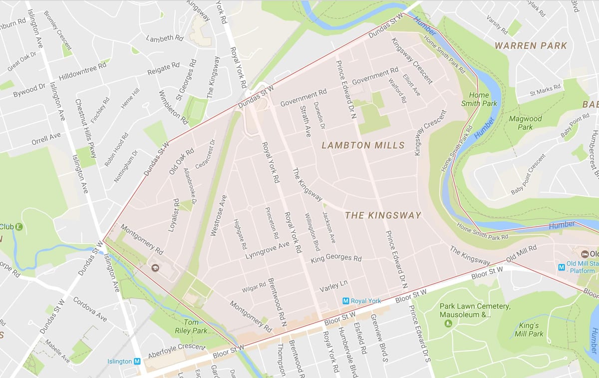 Mapa Kingsway okolí Toronto