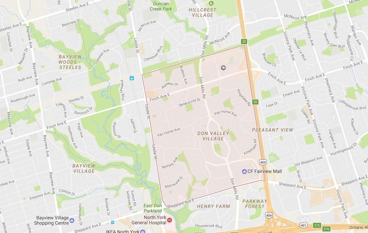 Mapa Don Valley Village okolí Toronto