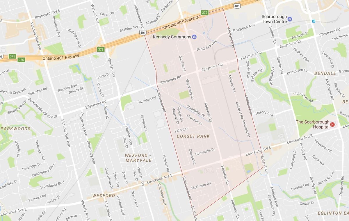 Mapa Dorset Park okolí Toronto