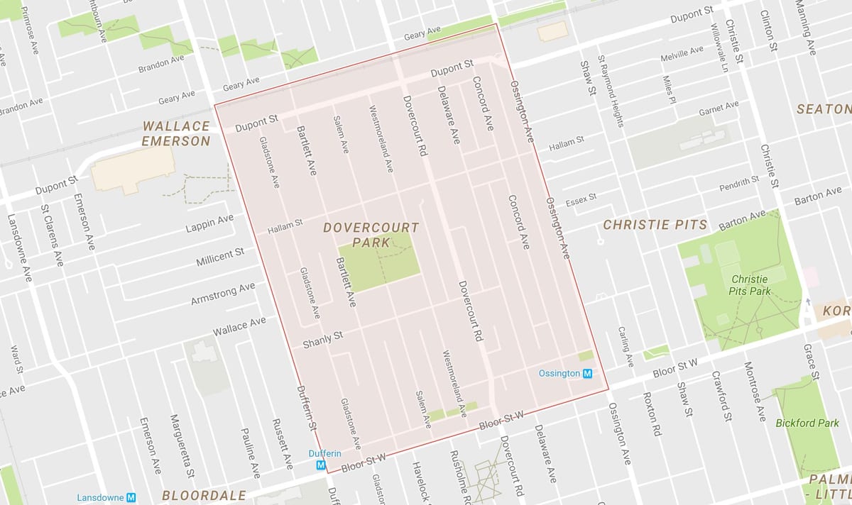 Mapa Dovercourt Park okolí Toronto