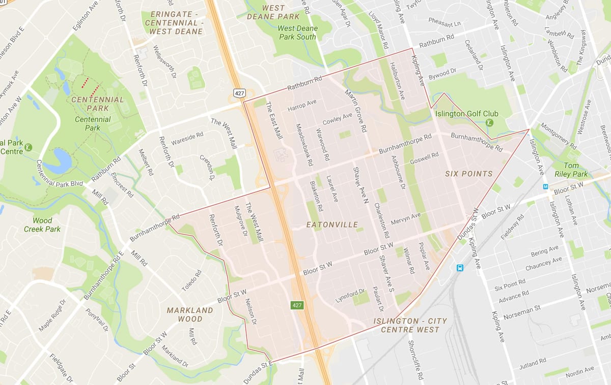 Mapa Eatonville okolí Toronto