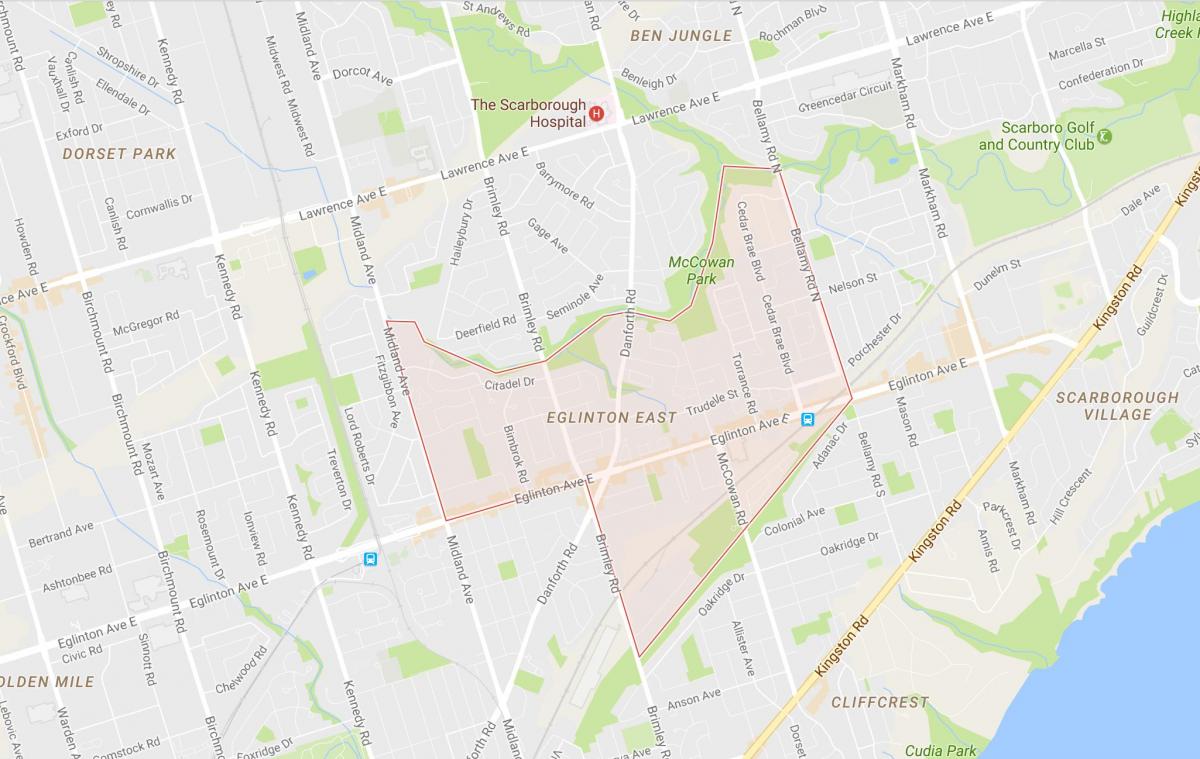 Mapa Eglinton Východnom susedstve Toronto