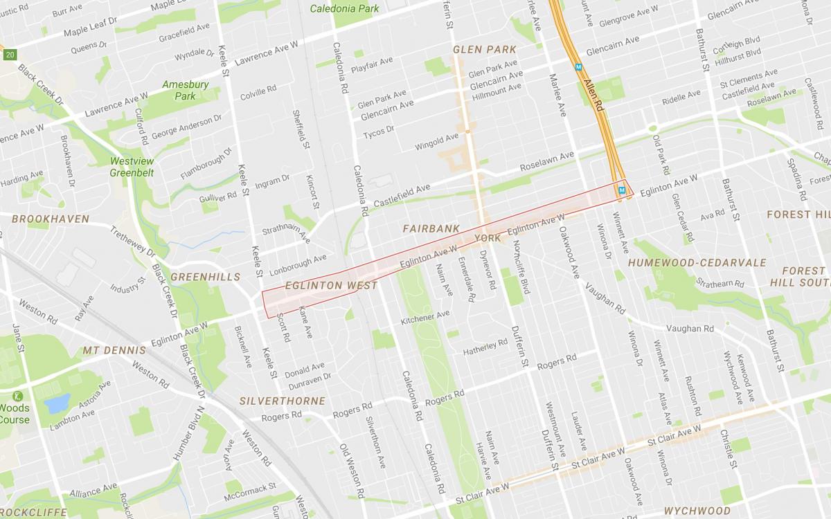 Mapa Eglinton West okolí Toronto