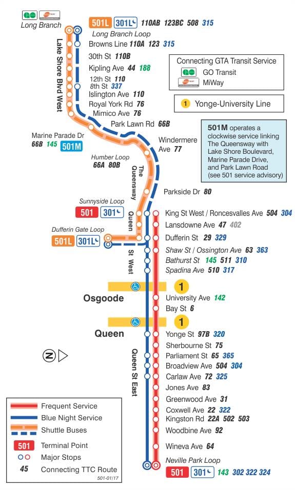 Mapa električka linky 501 Kráľovná