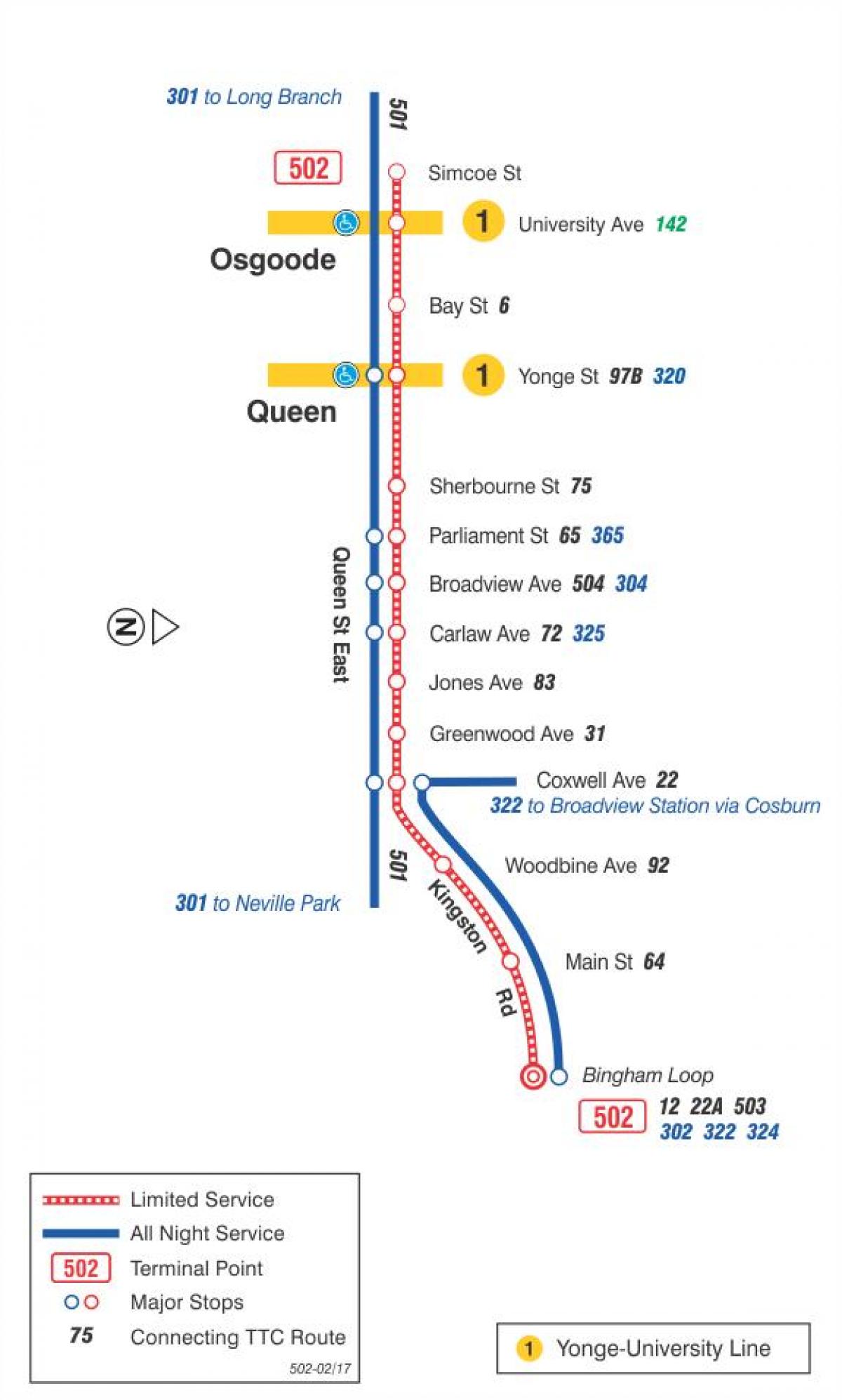 Mapa električka linky 502 Downtowner