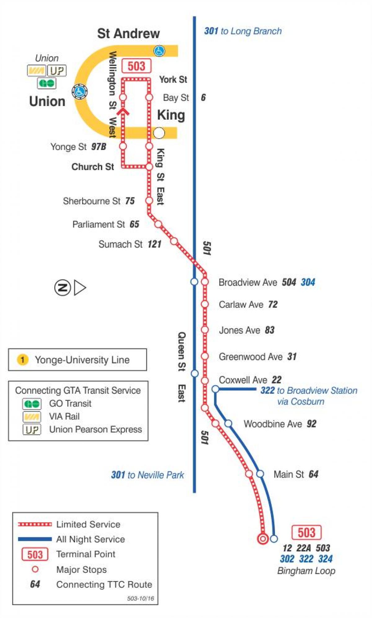 Mapa električka linky 503 Kingston Cesty