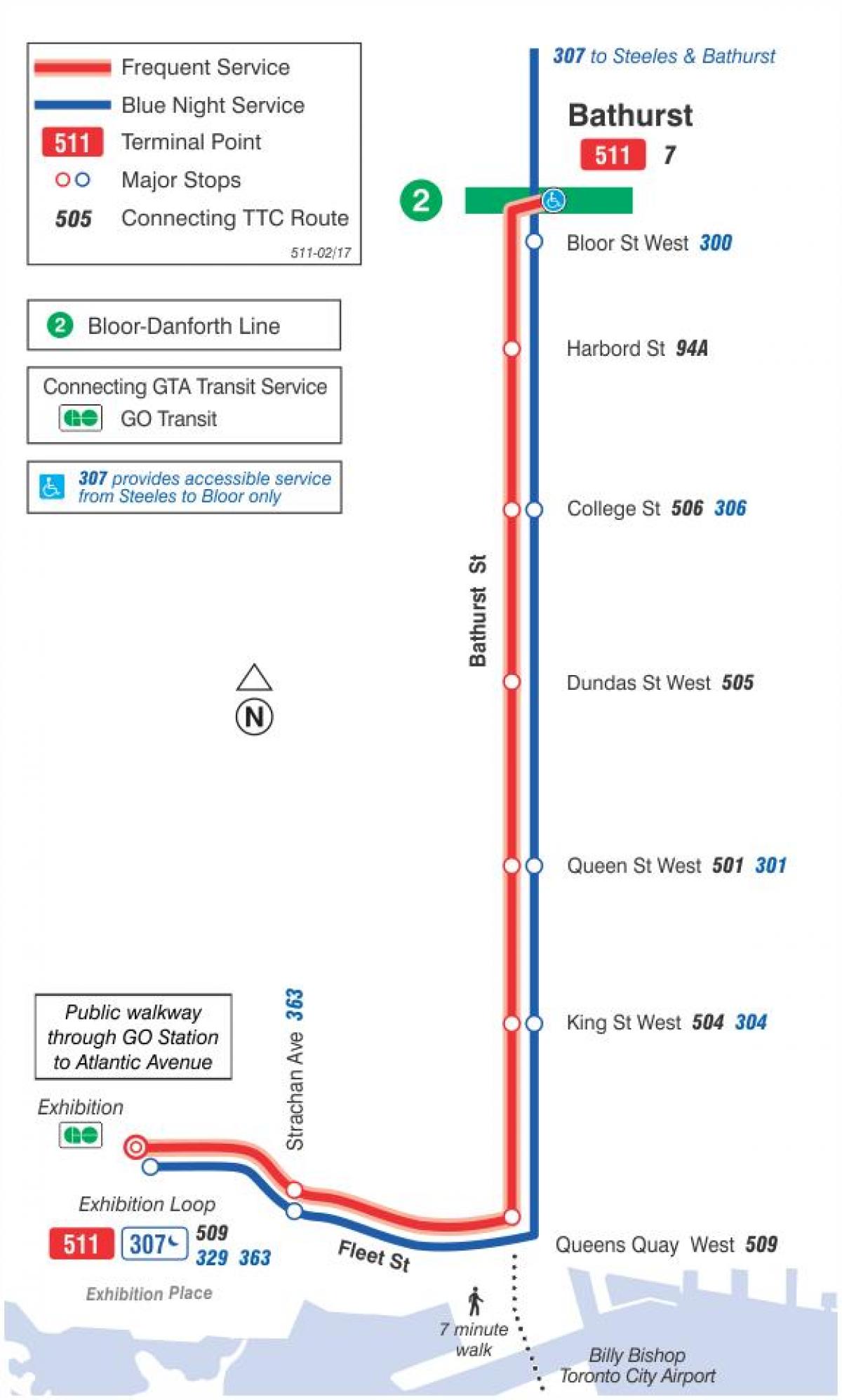 Mapa električka linky 511 Bathurst