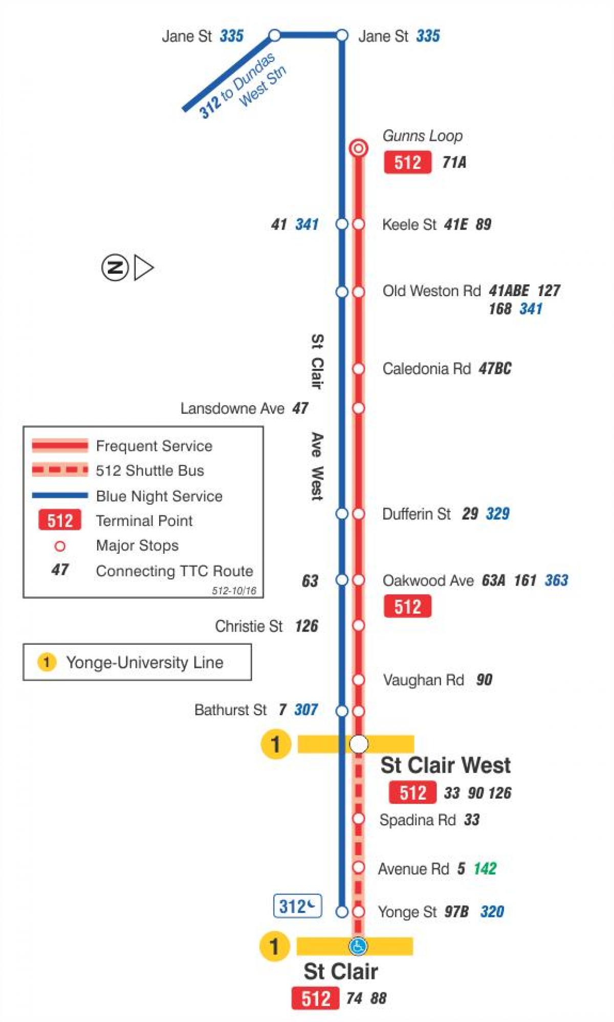 Mapa električka linky 512 St. Clair