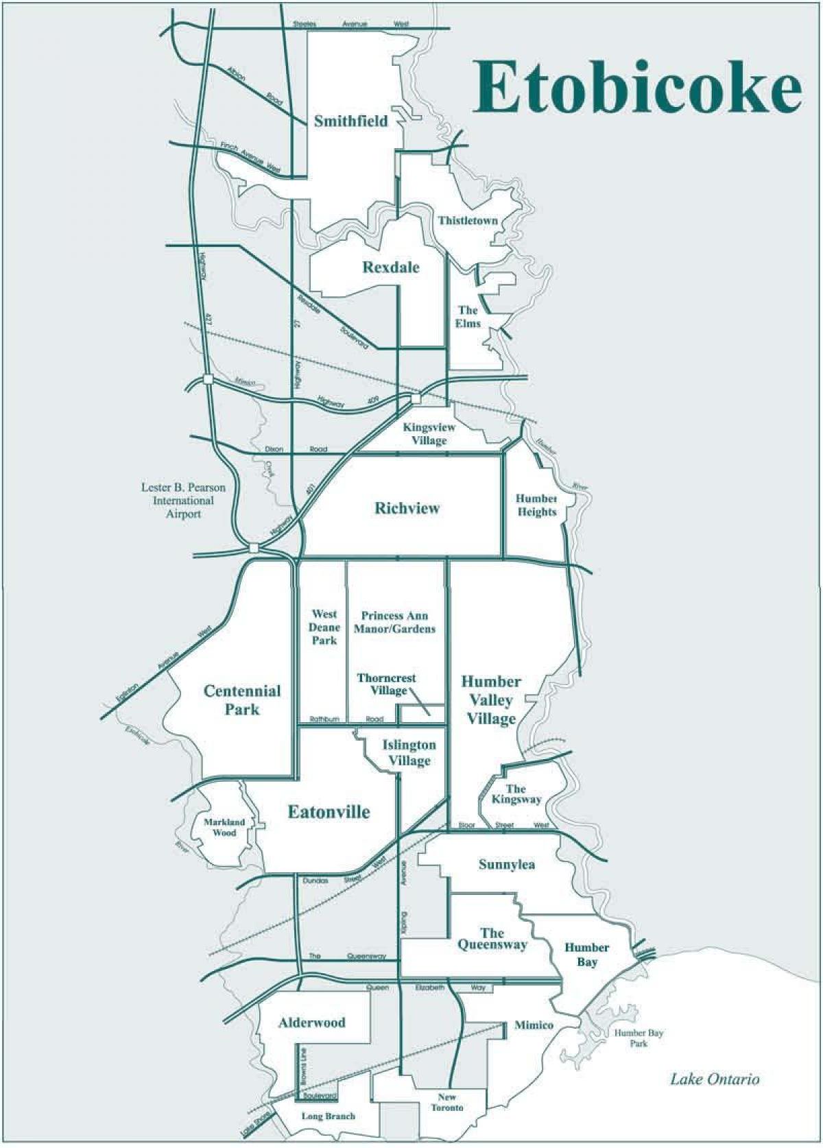 Mapa Etobicoke okolí Toronto