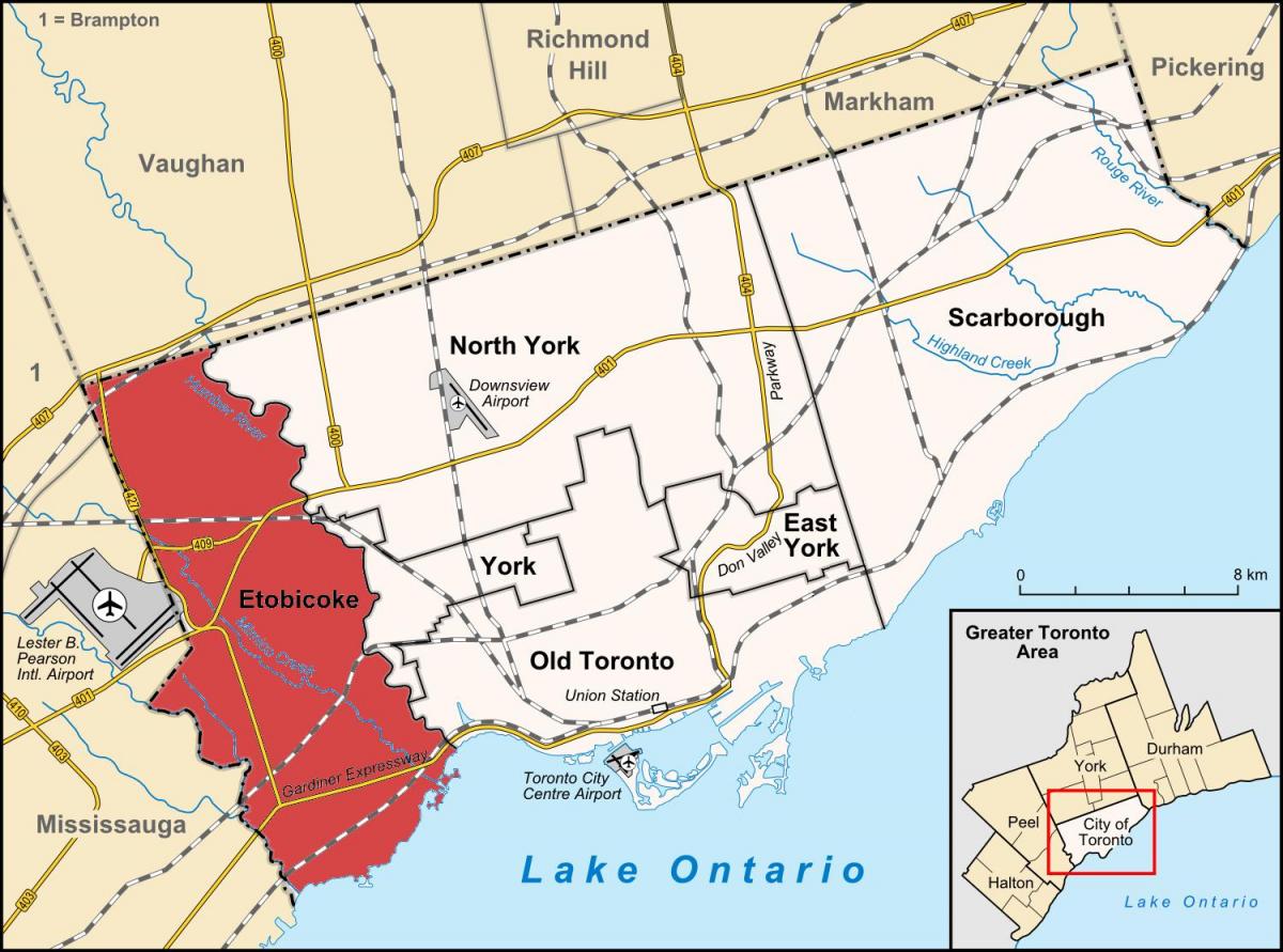 Mapa Etobicoke okres Toronto