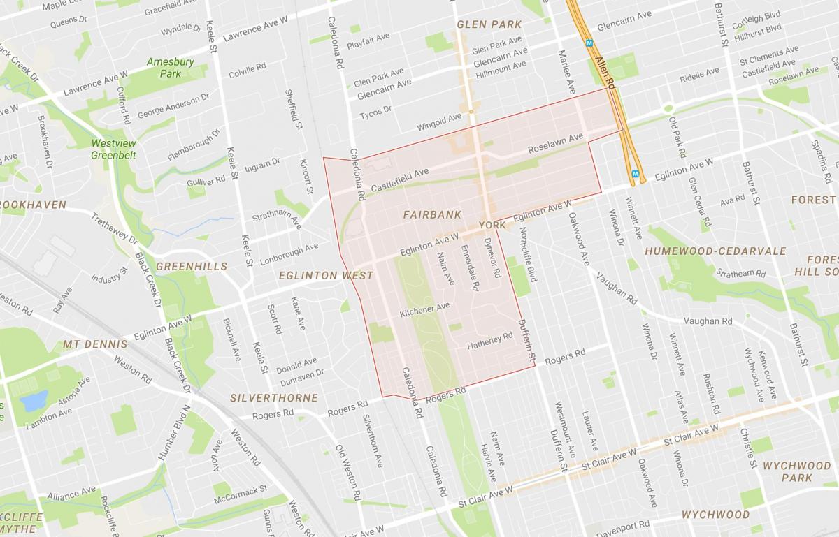 Mapa Fairbank okolí Toronto