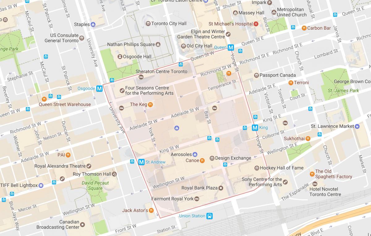 Mapa Finančnej Štvrti štvrti Toronto