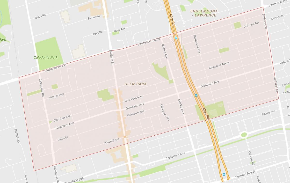 Mapa Glen Park okolí Toronto