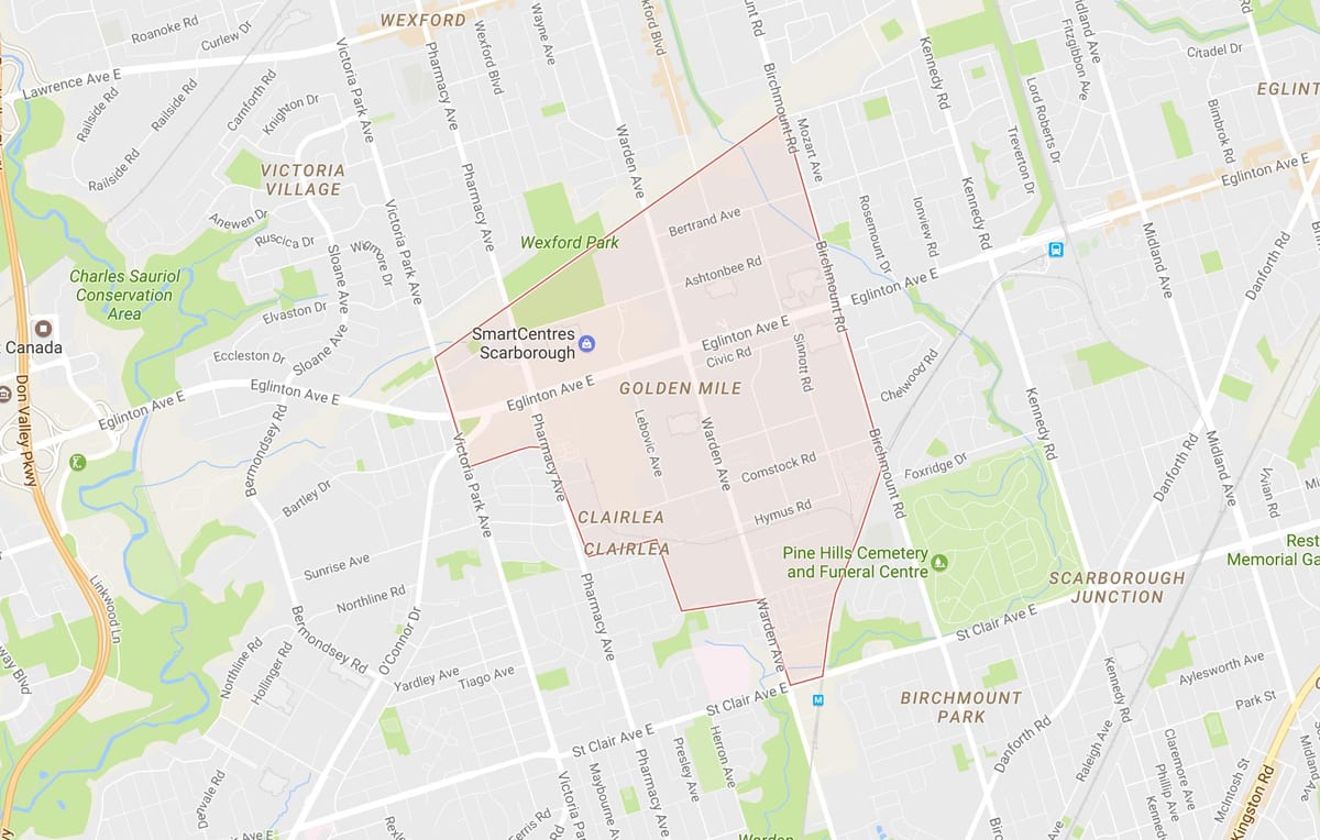 Mapa Golden Mile okolí Toronto