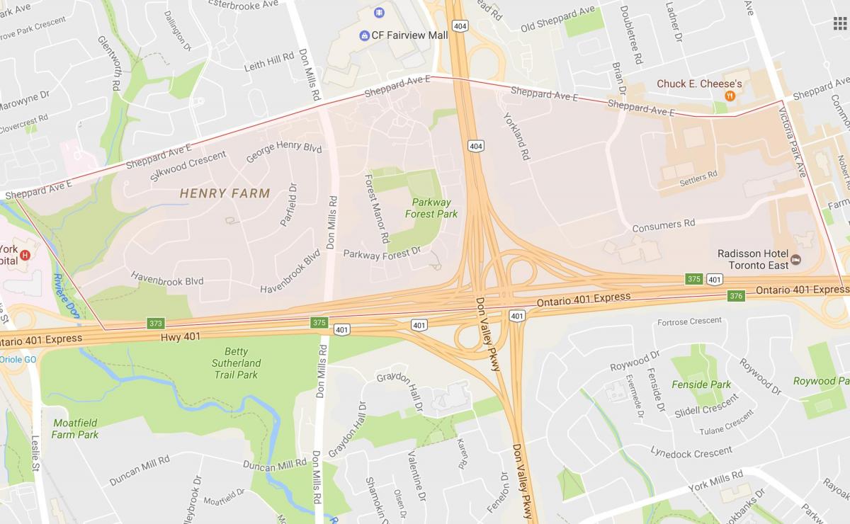Mapa Henry Farmy okolí Toronto