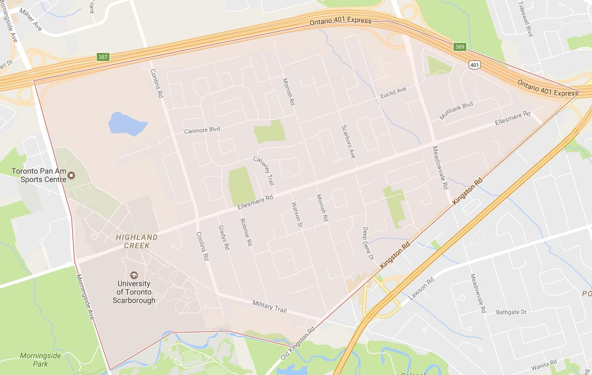 Mapa Highland Creek okolí Toronto