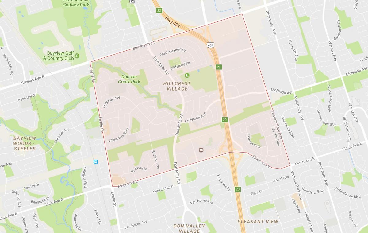 Mapa Hillcrest Obce okolí Toronto