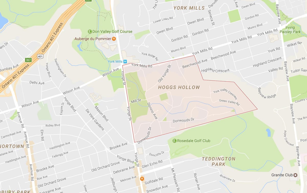 Mapa Hoggs Duté okolí Toronto