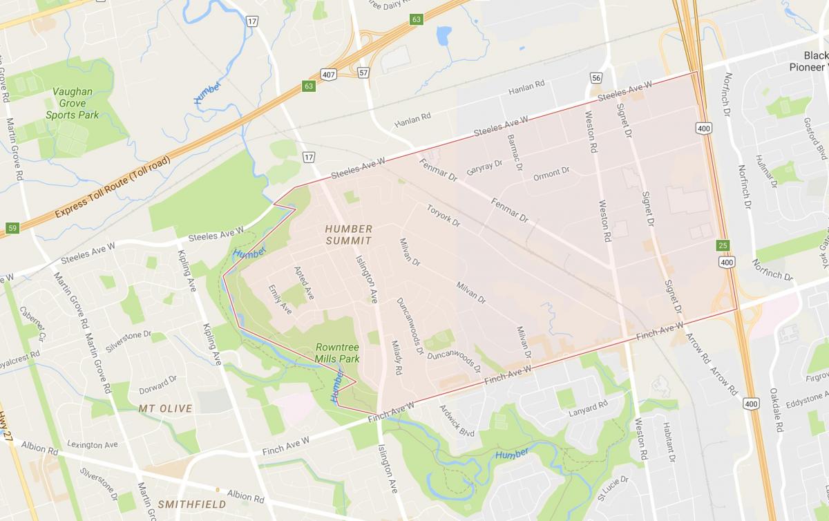 Mapa Humber Summit okolí Toronto