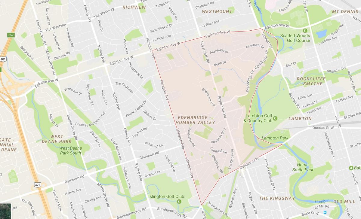 Mapa Humber Valley Village okolí Toronto