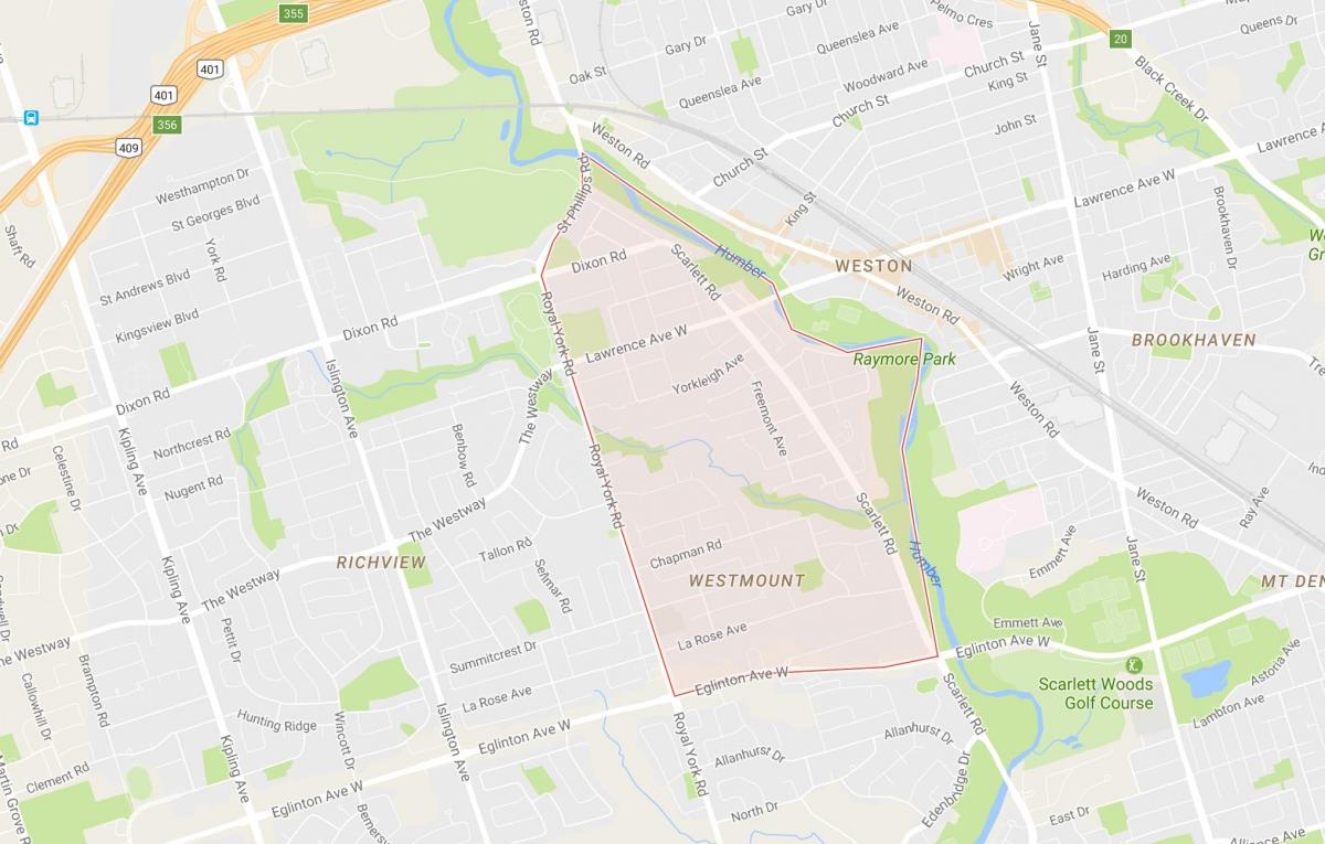 Mapa Humber Výšky – Westmount okolí Toronto