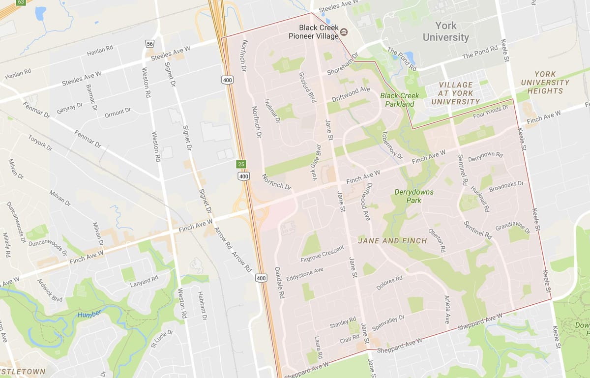Mapa Jane a Finch okolí Toronto