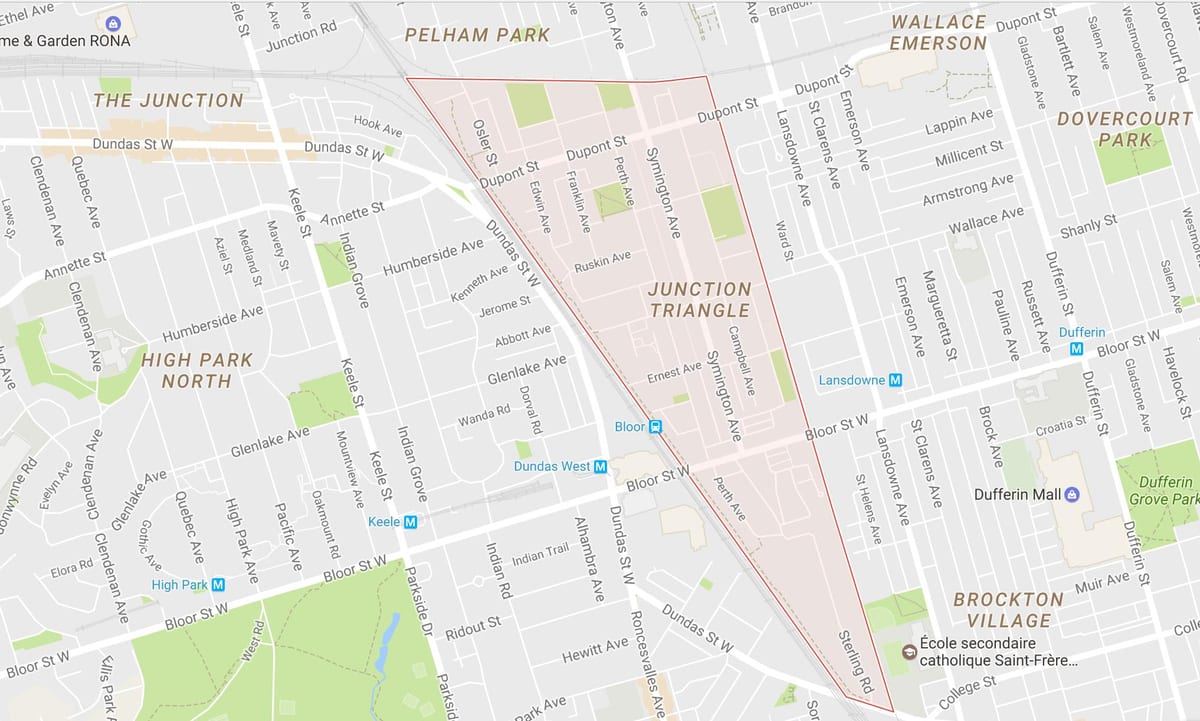 Mapa Križovatke Trojuholník okolí Toronto