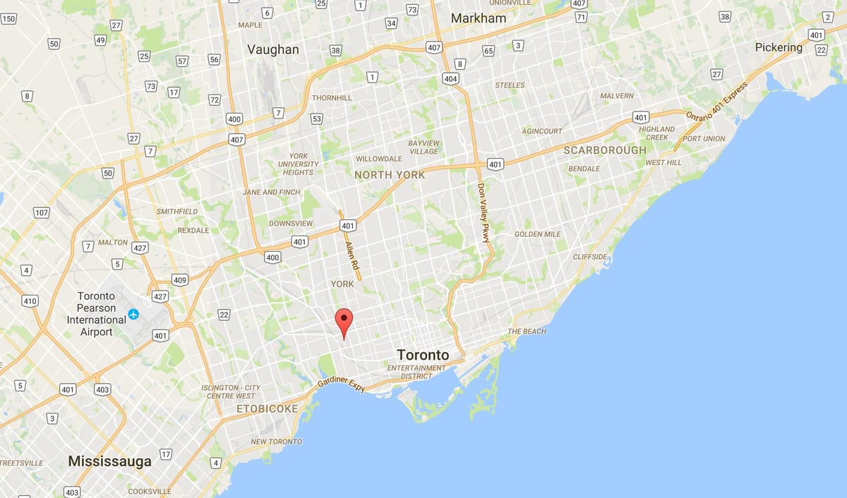 Mapa Križovatke Trojuholník okres Toronto
