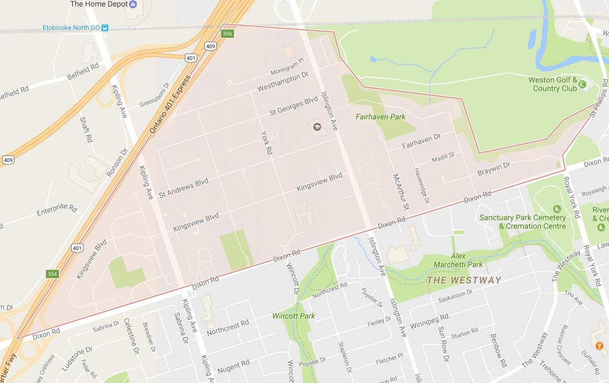 Mapa Kingsview Obce okolí Toronto