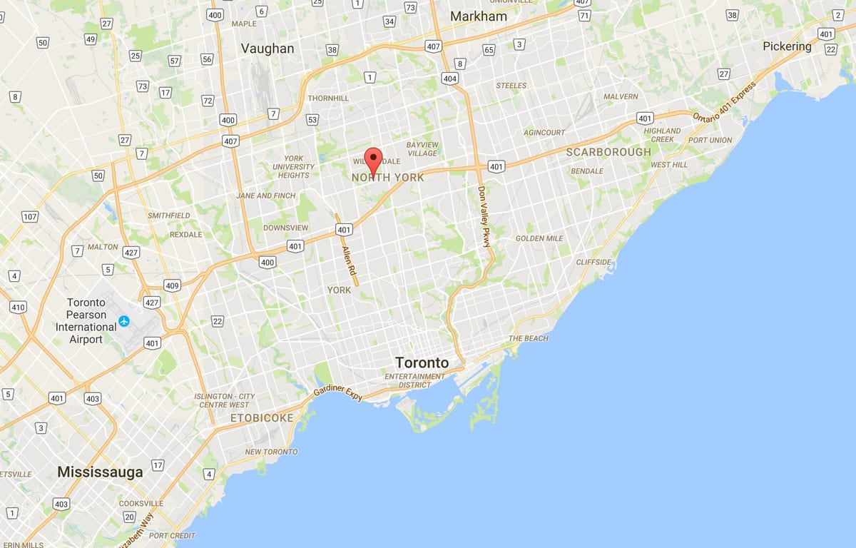 Mapa Koreňové okres Toronto